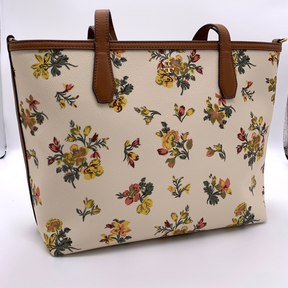 Tory Burch KERRINGTON Rose Floral Small Tote Bag Purse W/Strap - Multi